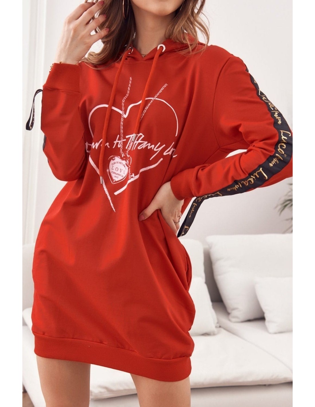 Sports tunic with hood, red 1023 - Online store - Boutique